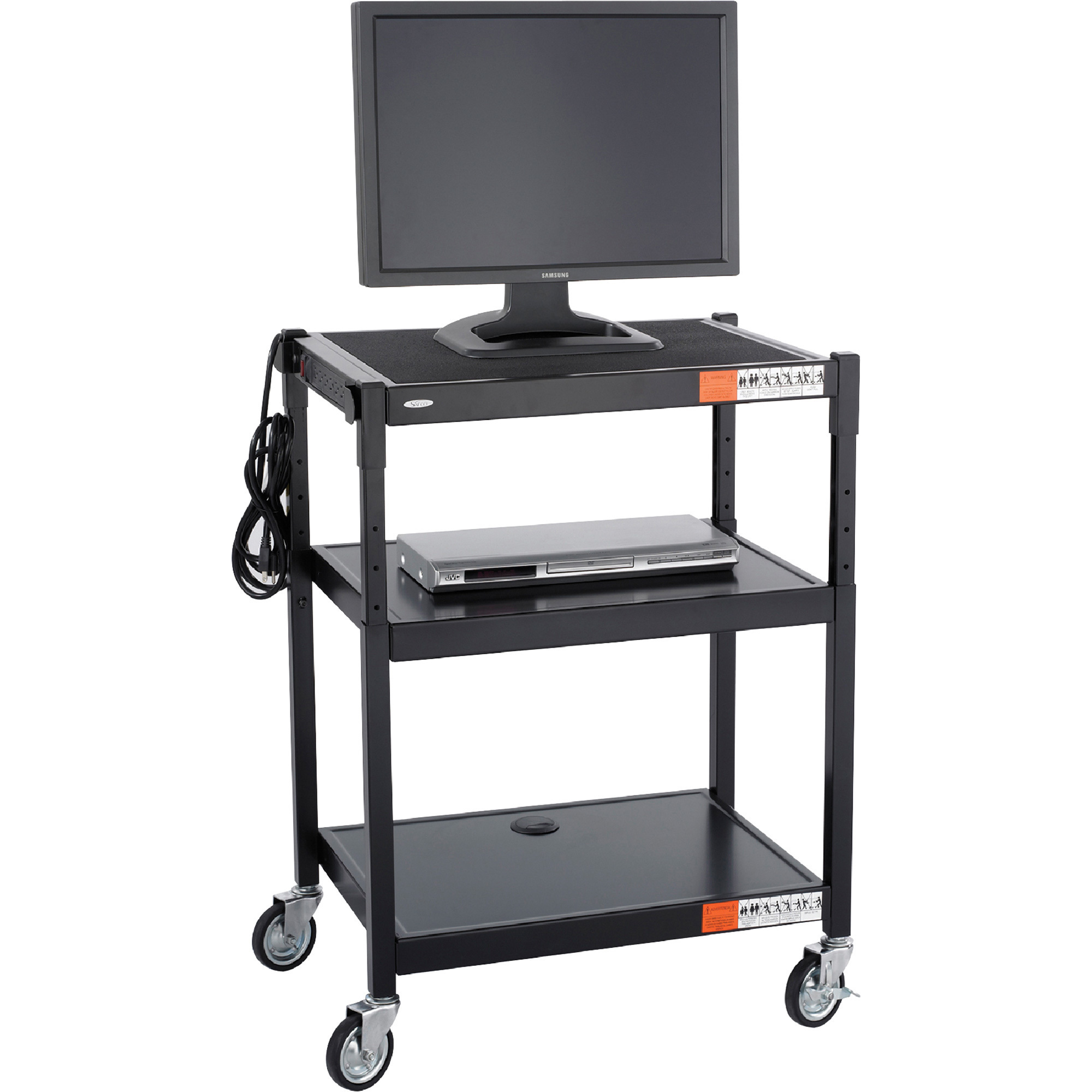 Safco Steel Adjustable-Height Media Cart, Black, Model# 8932BL